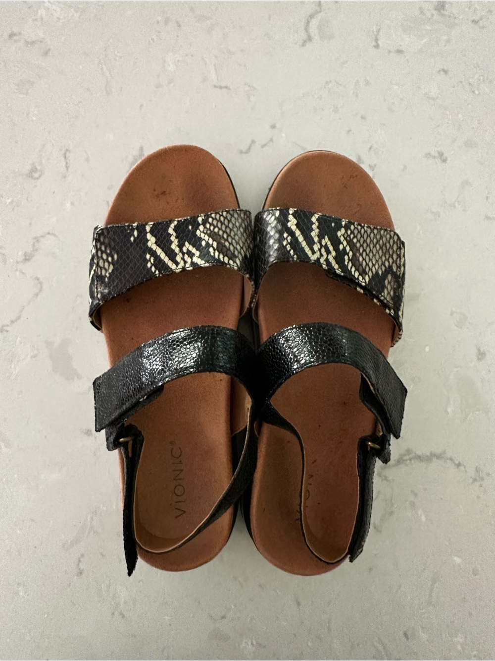 Vionic Black and Beige Snake-Print Platform Sandals - Picture 5 of 6